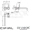 Cifial 32406MI-X20 U PVD X20 2 Hole Wall Basin Mixer Tap Right Side Dimensions